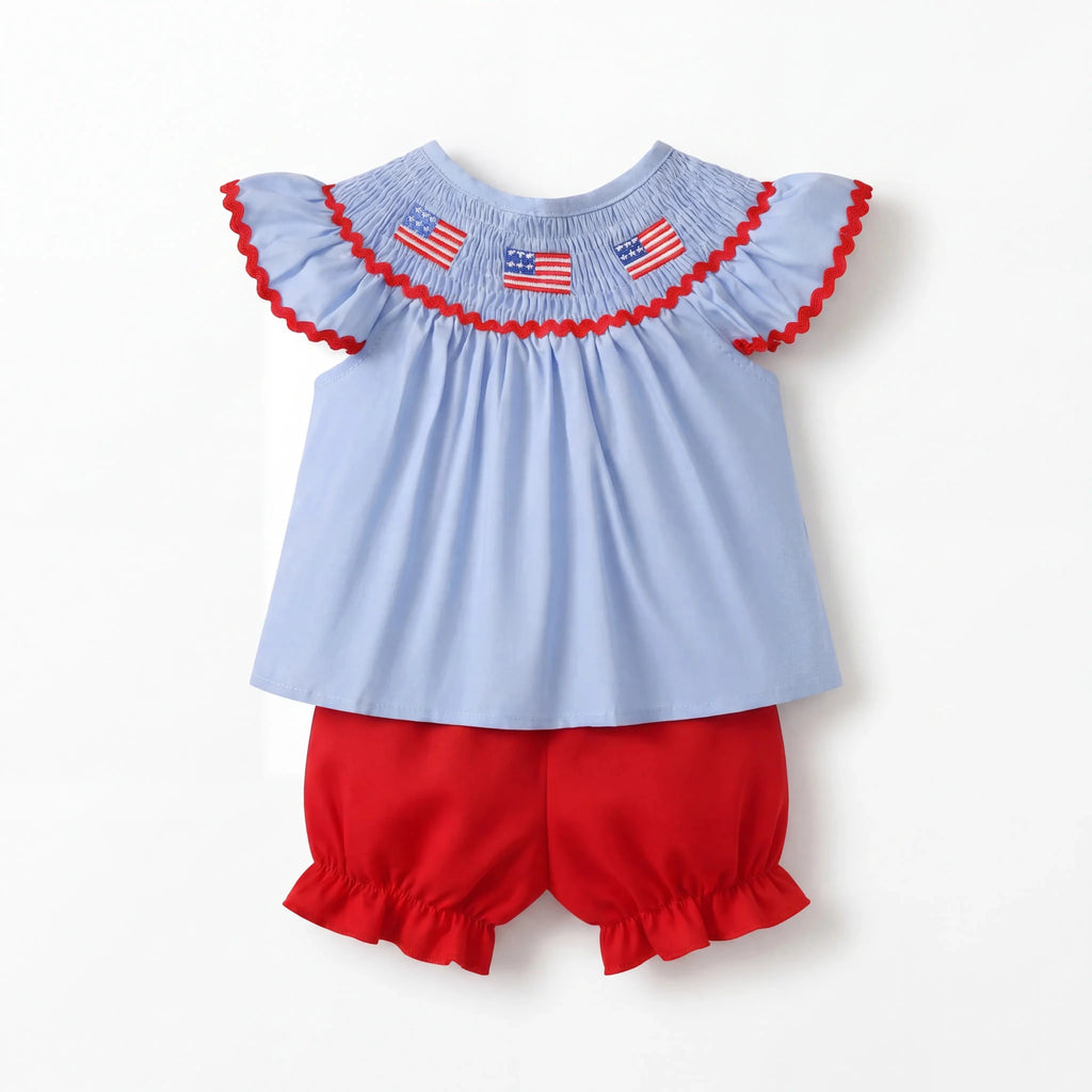 Children's American Flag Smocked Top and Shorts Set - Little Janey Shop