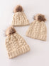 Beige pompom  cable beanie hat