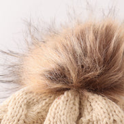 Beige pompom  cable beanie hat