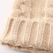 Beige pompom  cable beanie hat
