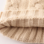 Beige pompom  cable beanie hat