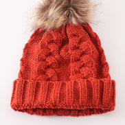 Caramel pompom  cable beanie hat