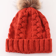 Caramel pompom  cable beanie hat