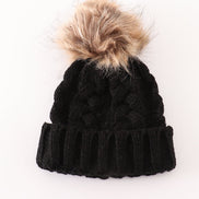Black pompom cable beanie hat