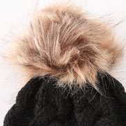 Black pompom cable beanie hat