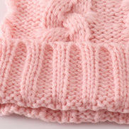 Pink pompom cable beanie hat