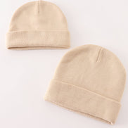 Beige ribbed basic knit beanie hat