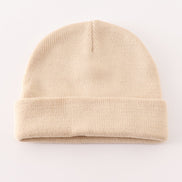 Beige ribbed basic knit beanie hat