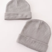Grey ribbed basic knit beanie hat