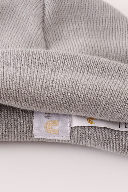 Grey ribbed basic knit beanie hat
