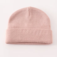 Pink ribbed basic knit beanie hat