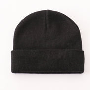 Black ribbed basic knit beanie hat