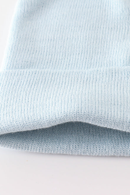 Blue ribbed basic knit beanie hat
