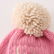 Pink pompom hi cable beanie hat