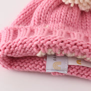 Pink pompom hi cable beanie hat