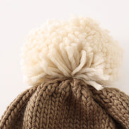 Brown pompom mushroom cable beanie hat
