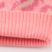 Pink pompom leopard cable beanie hat