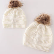 Ivory pompom cable beanie hat