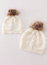 Ivory pompom cable beanie hat