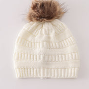 Ivory pompom cable beanie hat