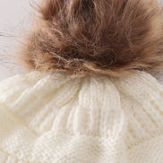 Ivory pompom cable beanie hat