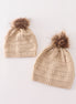 Beige pompom cable beanie hat