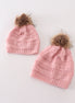 Pink pompom cable beanie hat