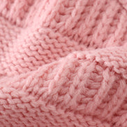Pink pompom cable beanie hat