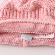 Pink pompom cable beanie hat