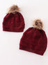 Burgundy pompom cable beanie hat