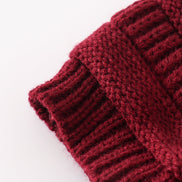 Burgundy pompom cable beanie hat