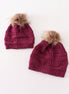 Violet pompom cable beanie hat