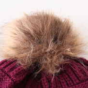 Violet pompom cable beanie hat