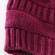Violet pompom cable beanie hat