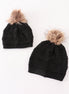 Black pompom cable beanie hat