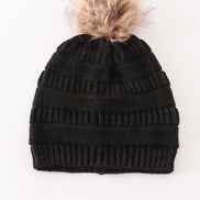 Black pompom cable beanie hat