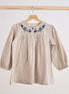 Gray floral embroidery linen girl dress