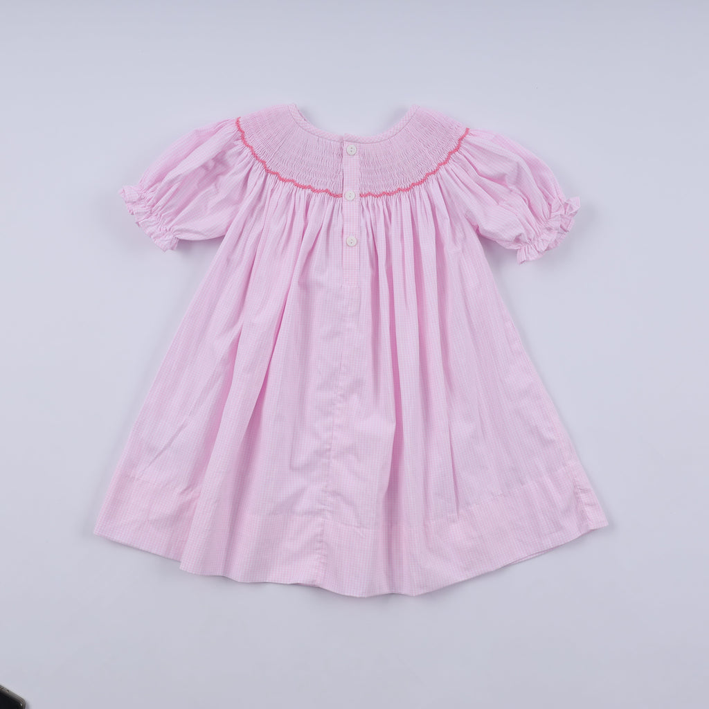 Girls Pink Christmas Tree Hand Smocked Dress – 12M–6Y