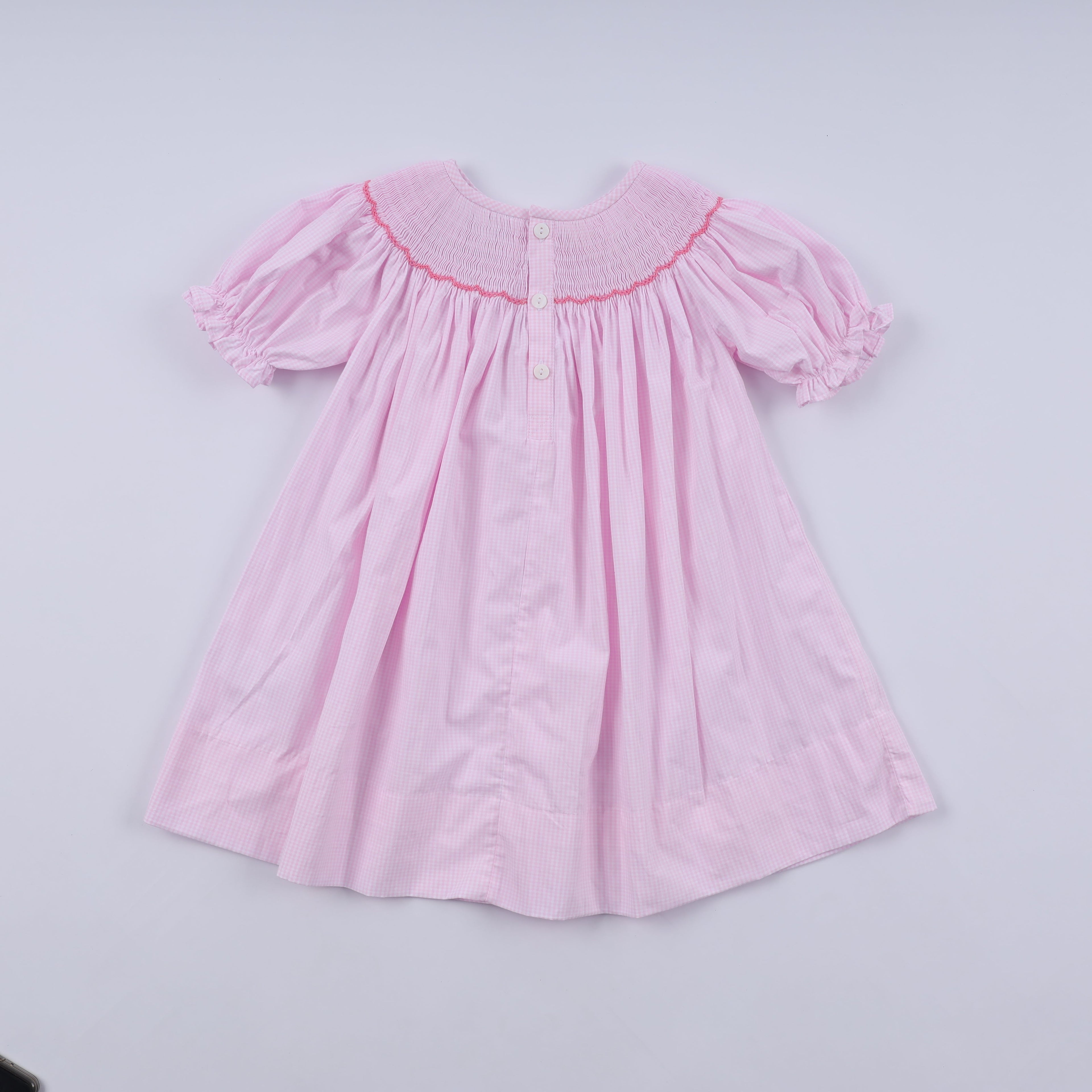 Girls Pink Christmas Tree Hand Smocked Dress – 12M–6Y