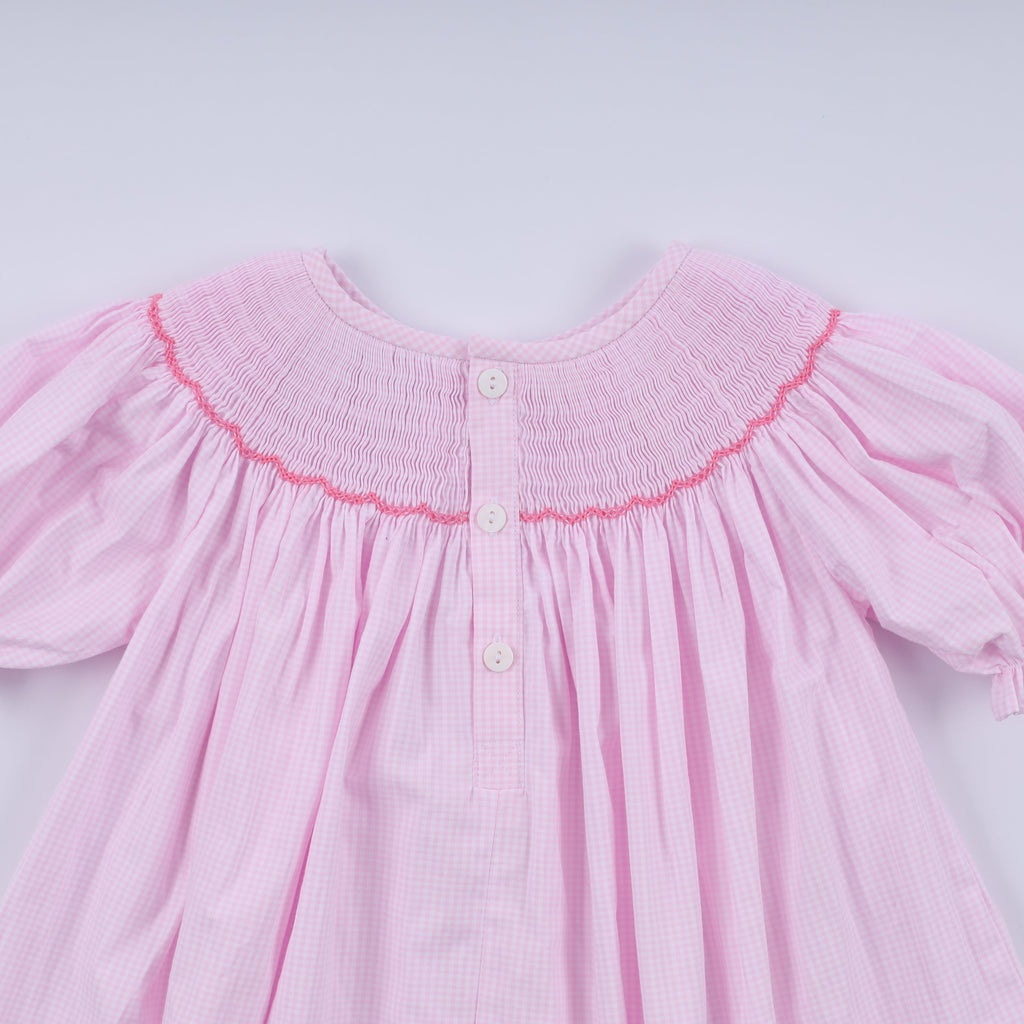 Girls Pink Christmas Tree Hand Smocked Dress – 12M–6Y