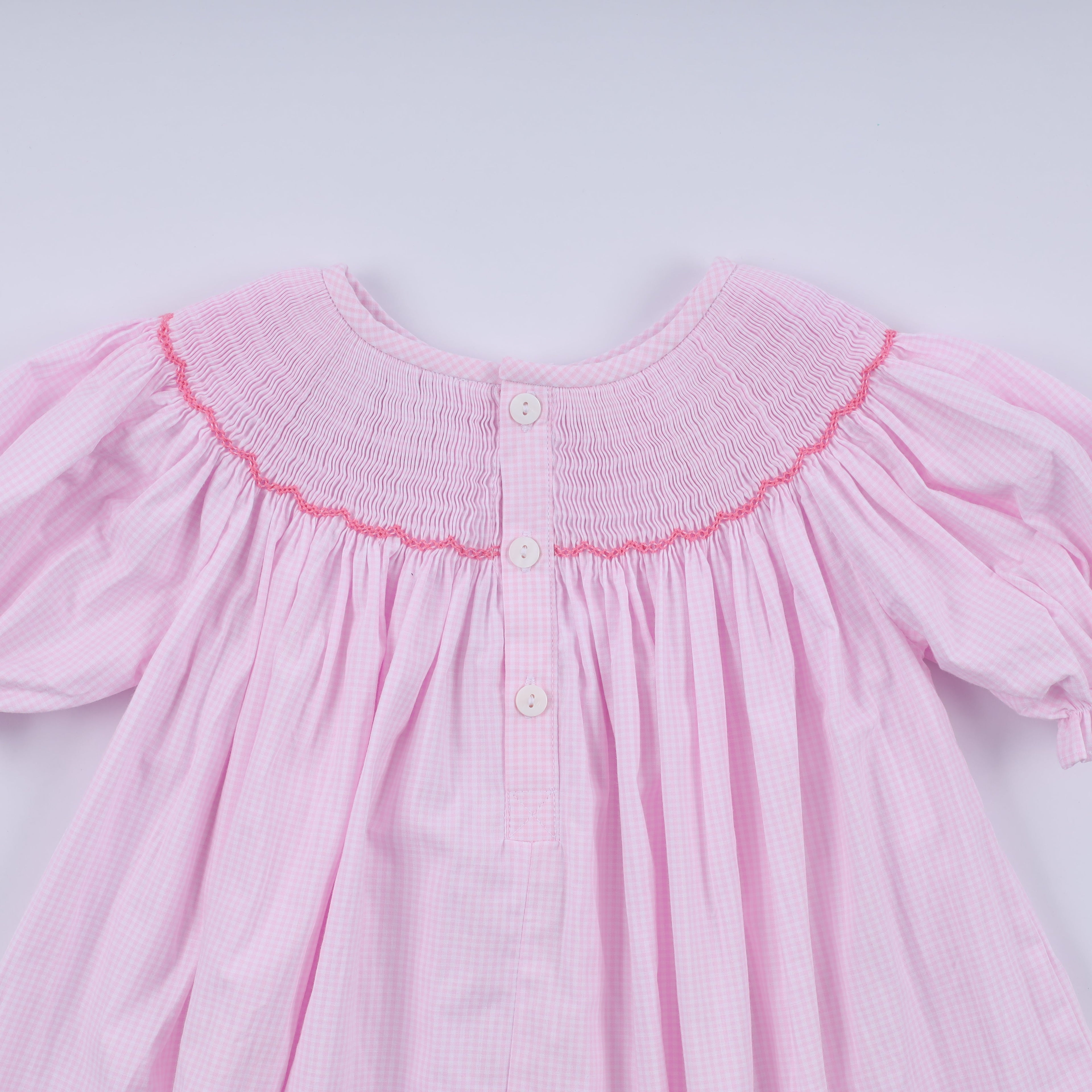 Girls Pink Christmas Tree Hand Smocked Dress – 12M–6Y
