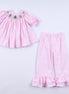 Pink christmas tree hand smocked ruffle pants set