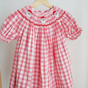 Red christmas santa claus hand smocked plaid dress