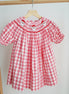 Red christmas santa claus hand smocked plaid dress