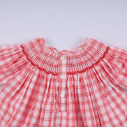 Red christmas santa claus hand smocked plaid bloomer set