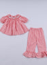 Red christmas santa claus hand smocked plaid ruffle pants set