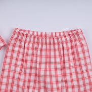 Red christmas santa claus hand smocked plaid ruffle pants set