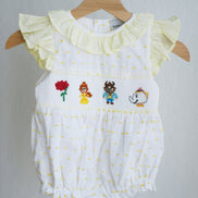 Mustard character hand smocked ruffle bubble