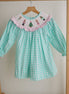 Girls Mint Gingham Nutcracker Hand Smocked Christmas Dress | 100% Cotton Holiday Dress