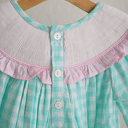 Girls Mint Gingham Nutcracker Hand Smocked Christmas Dress | 100% Cotton Holiday Dress